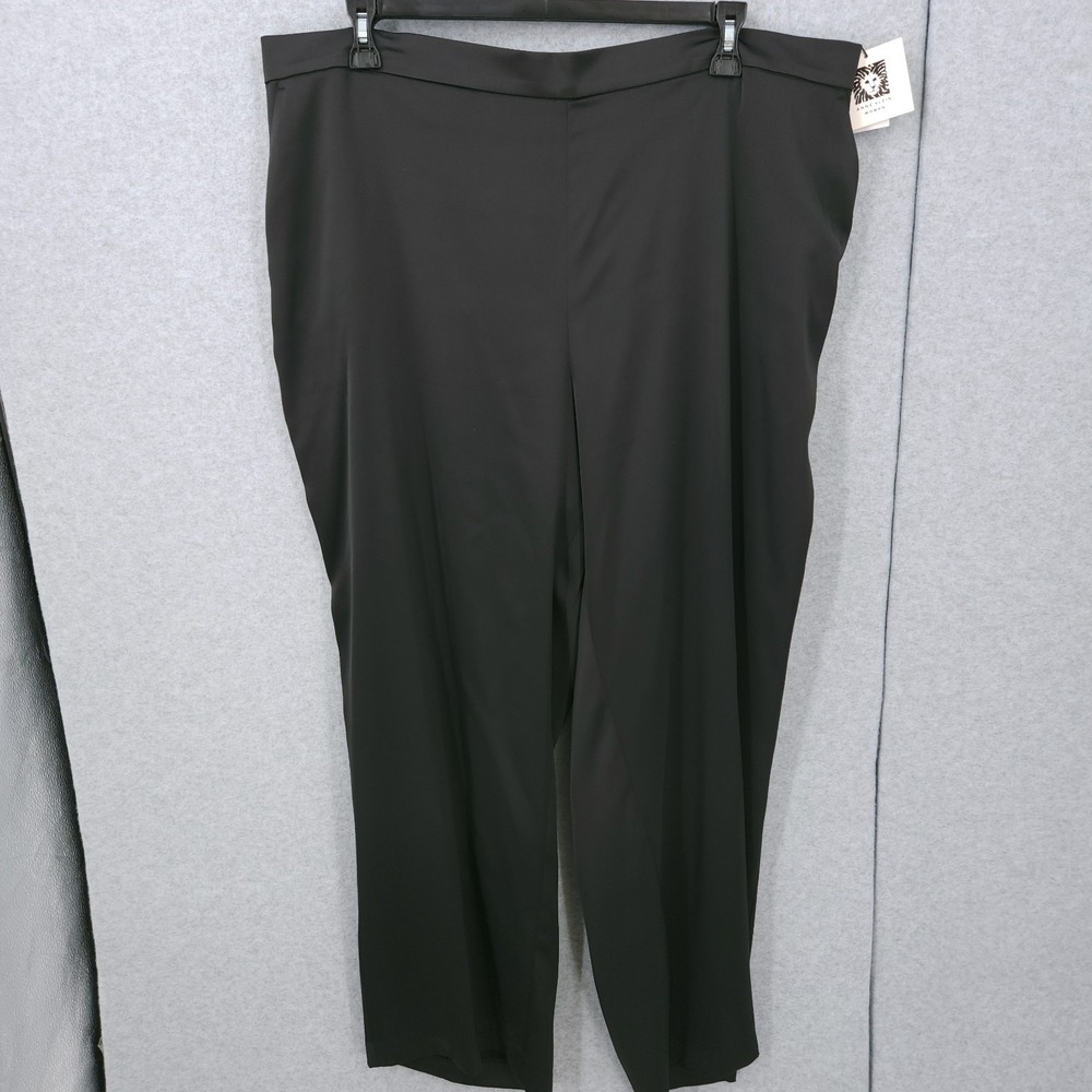 Anne Klein Wide Leg Satin Stretch Pull On‎ Black Pants Womens Size 3X NWT